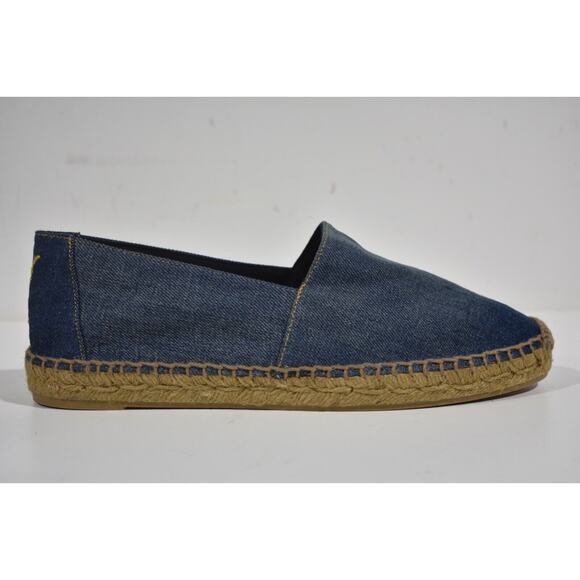 Saint Laurent Perseo Blue Jeans Denim YSL Gold Logo Slip On Espadrille Flat 40 - Picture 2 of 12